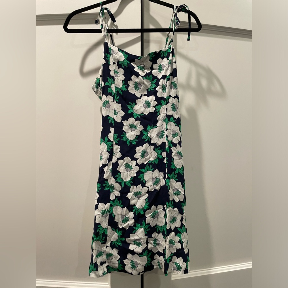 Rolla’s summer dress- white/green flowers on navy blue background.